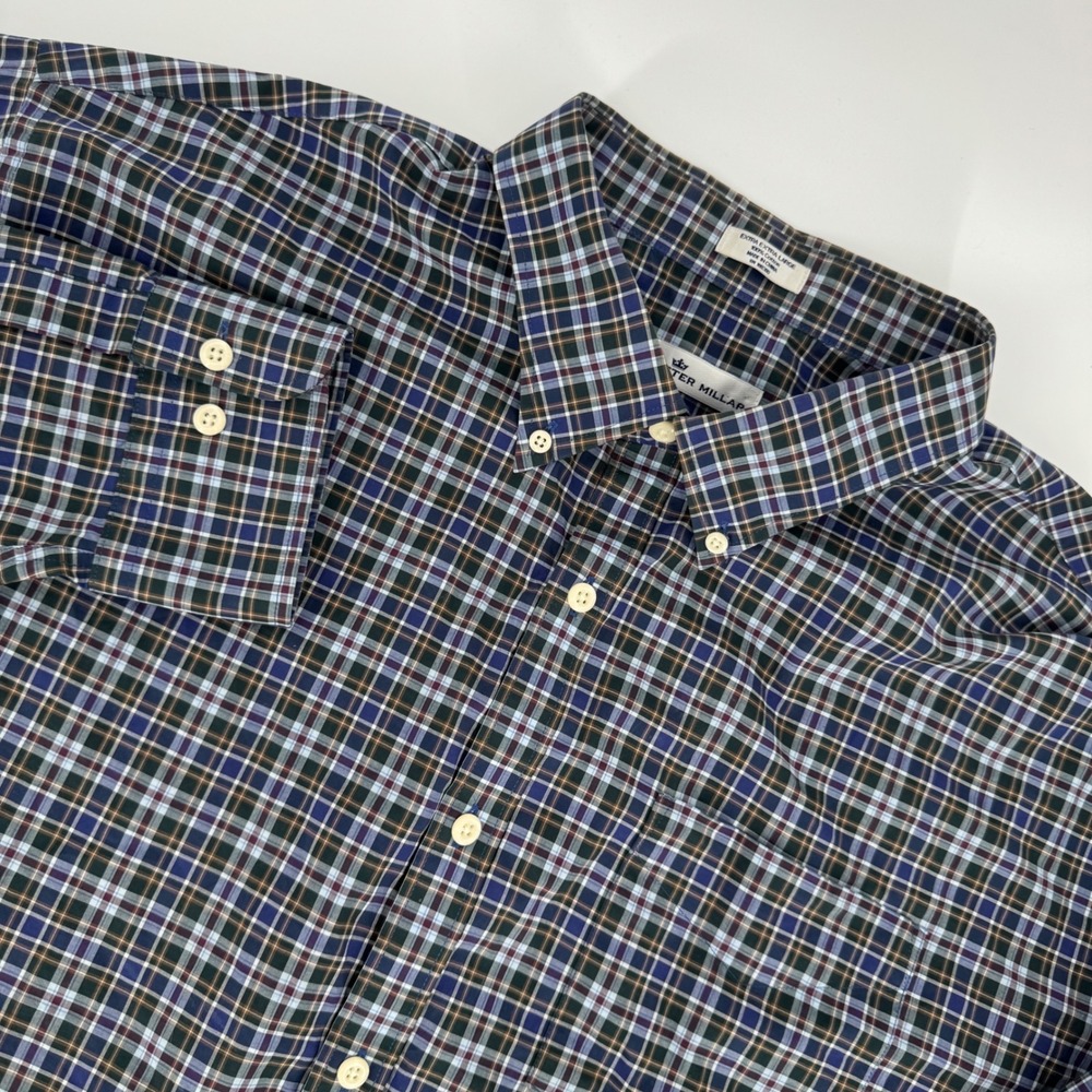 Peter Millar Mens 2XL Plaid Button Down Shirt Long Sleeve‎ 100% Cotton